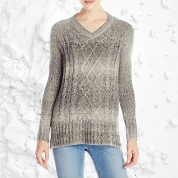 Prana Leisel Gray Ombre V Neck Cable Knit Sweater size Medium - Picture 1 of 8